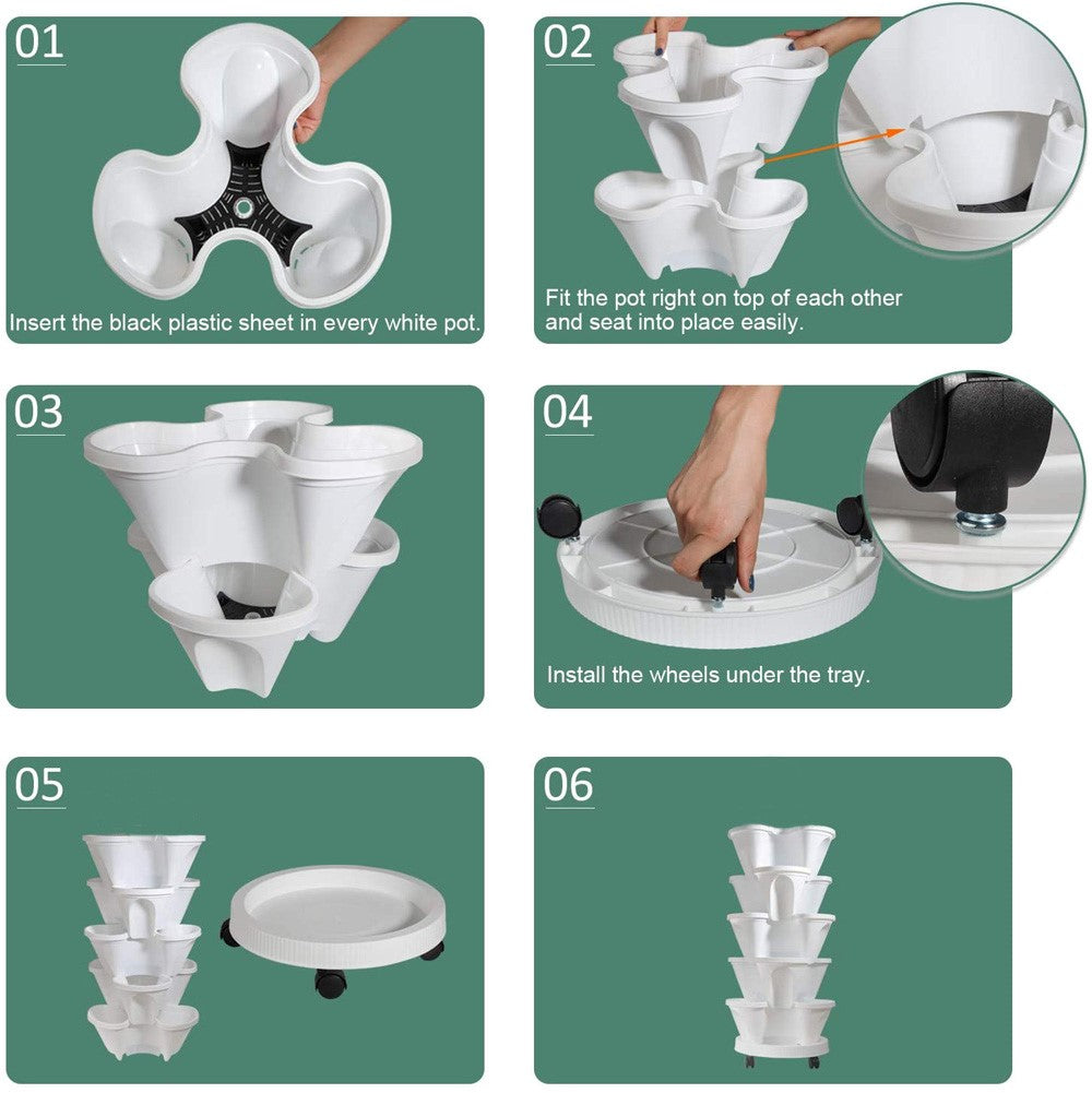 5-Tier Stackable Vertical Garden Planter with Wheels & PVC Support