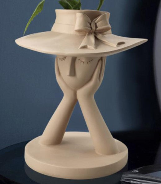 Resin Girl Head Flower Pot Decorative Lady Face Planter