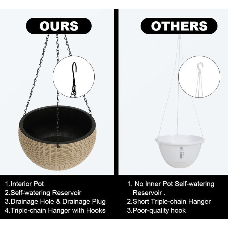Rattan Hanging Plant Pots | Self-Watering Double-Layer Baskets