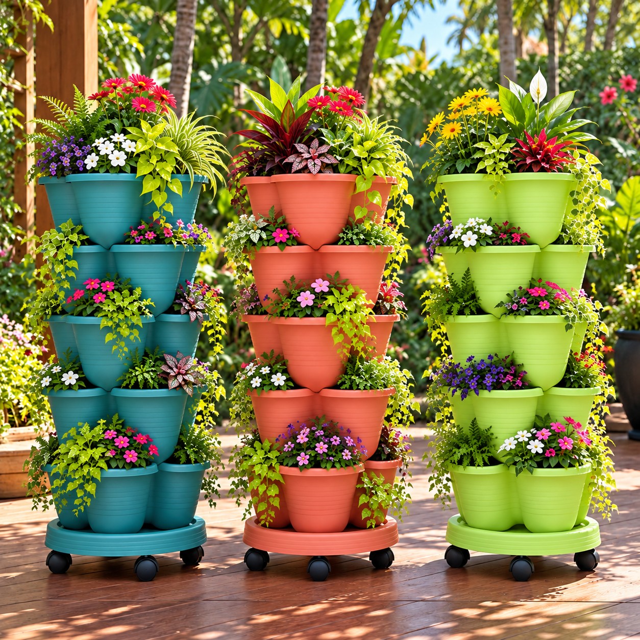 5 Tier Vertical Garden Planter Tower with Wheels – 15 Pot Stackable & PVC