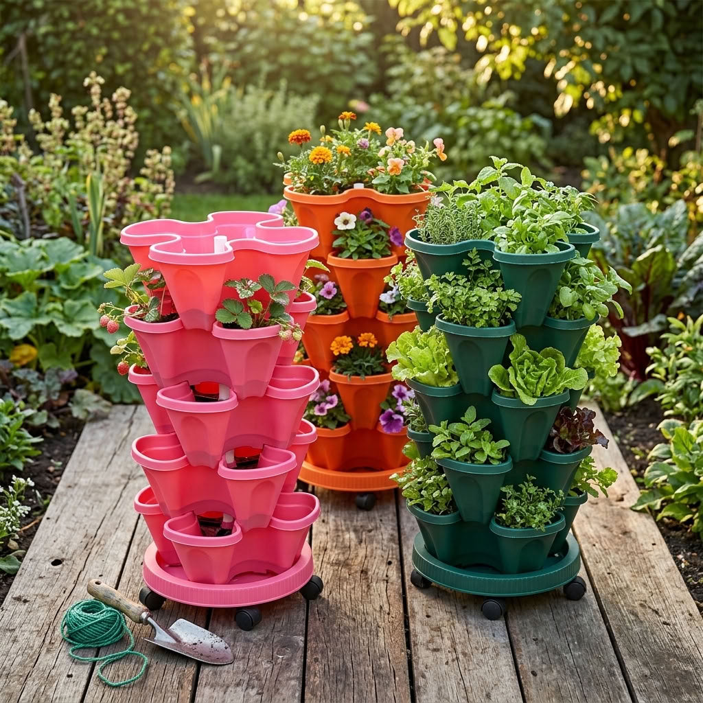 5 Tier Vertical Garden Planter Tower – 20 Planting Sites with Wheels & PVC