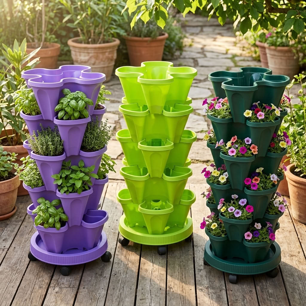 5 Tier Vertical Garden Planter Tower – 20 Planting Sites with Wheels & PVC