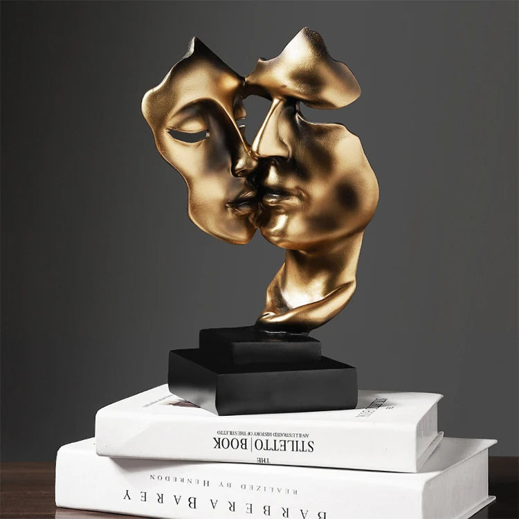 Golden Resin Kissing Couple Nordic Sculpture