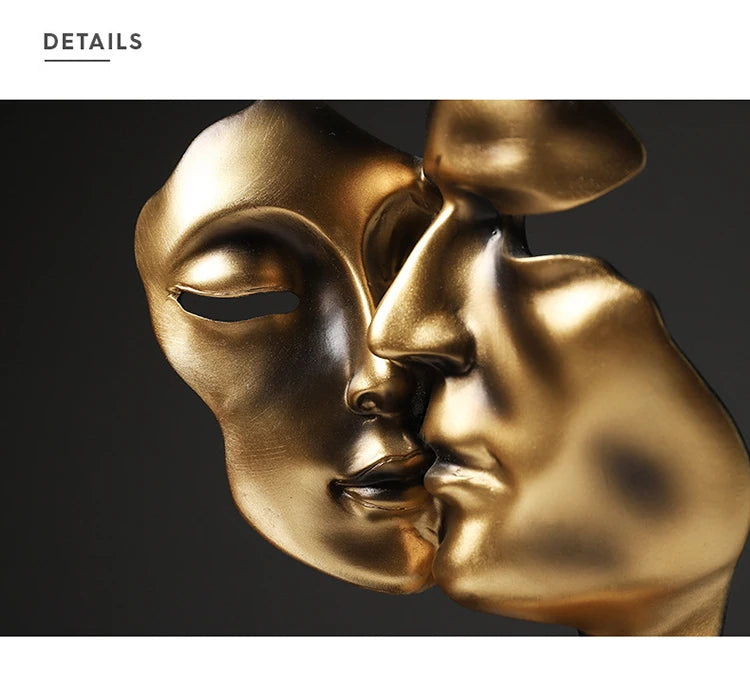 Golden Resin Kissing Couple Nordic Sculpture