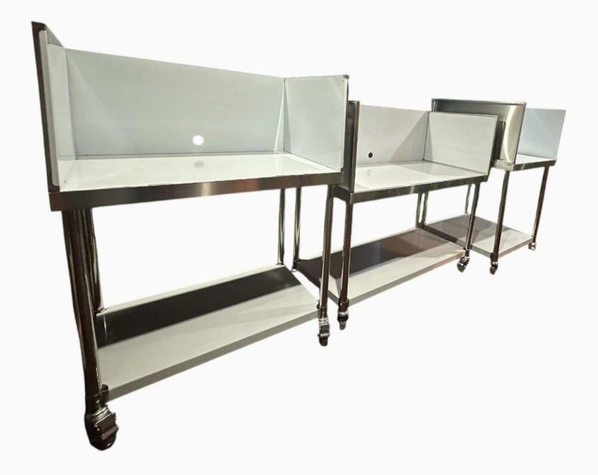 Stainless Steel Commercial BBQ Kitchen Table with Tall Splashback & Wheels