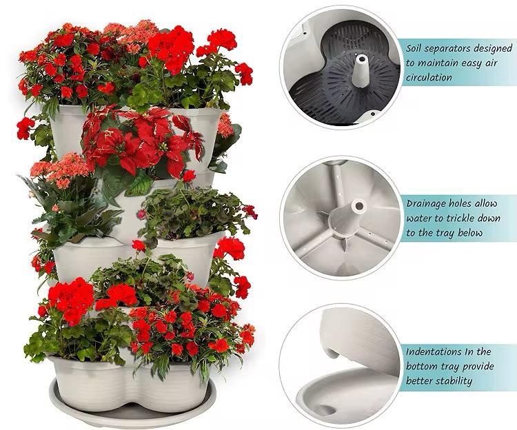 5 Tier Vertical Garden Planter Tower with Wheels – 15 Pot Stackable