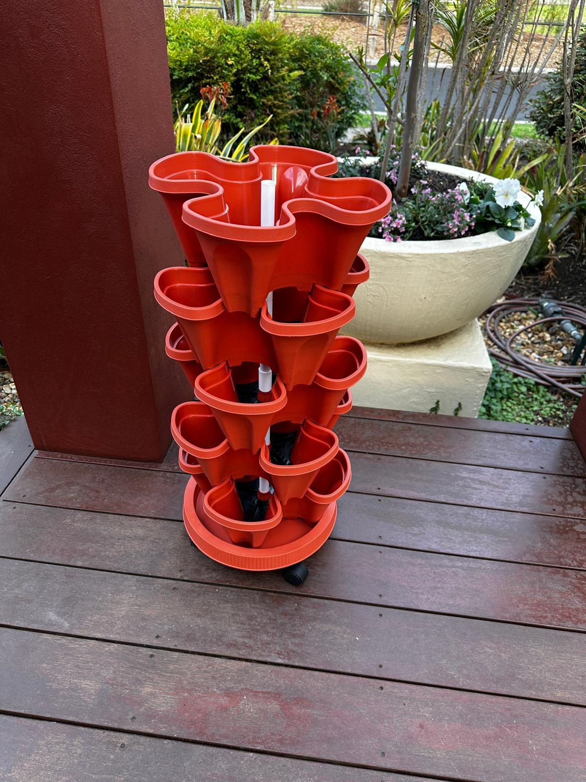 5-Tier Stackable Vertical Garden Planter with Wheels & PVC Support