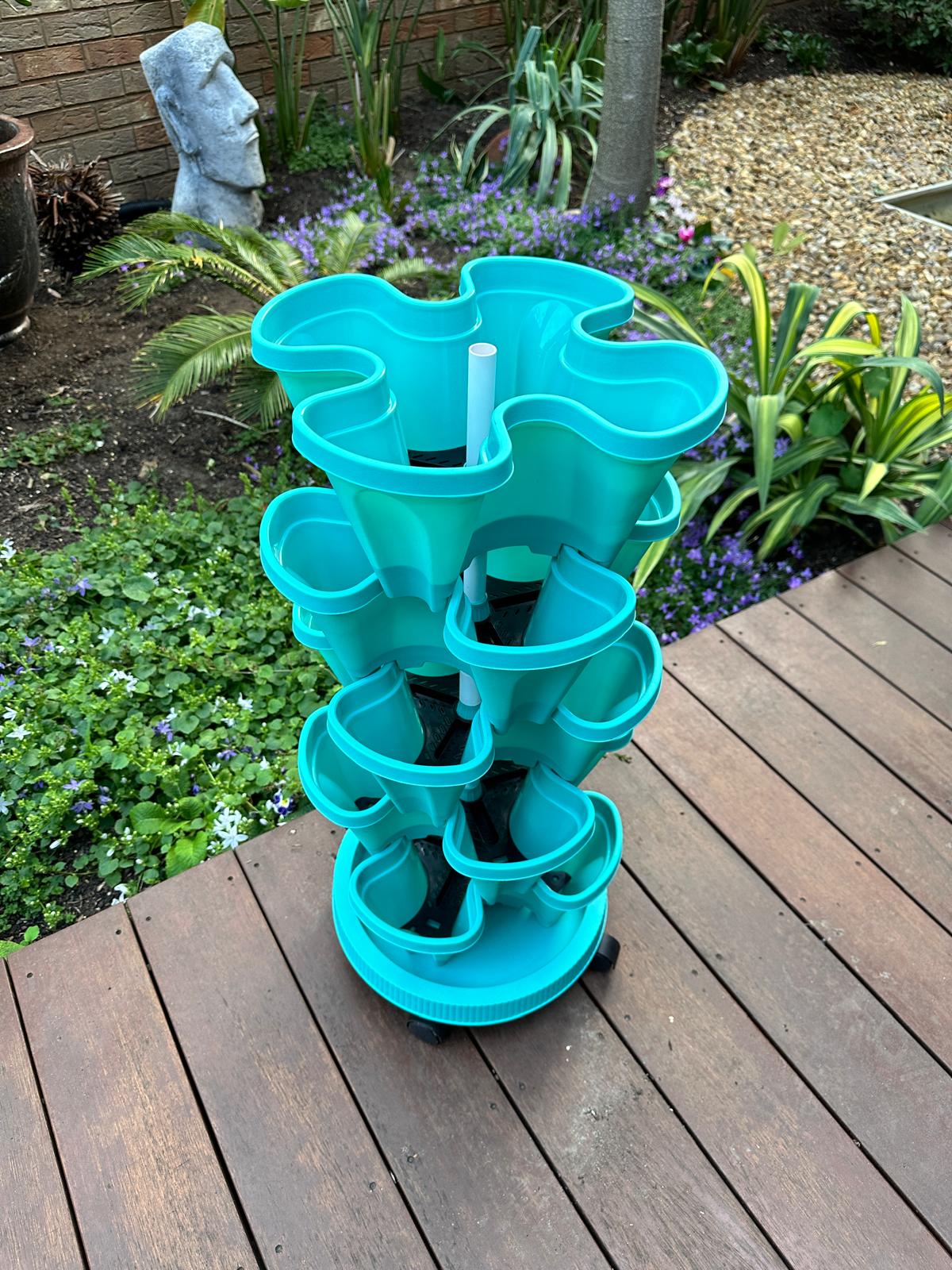 5-Tier Stackable Vertical Garden Planter with Wheels & PVC Support