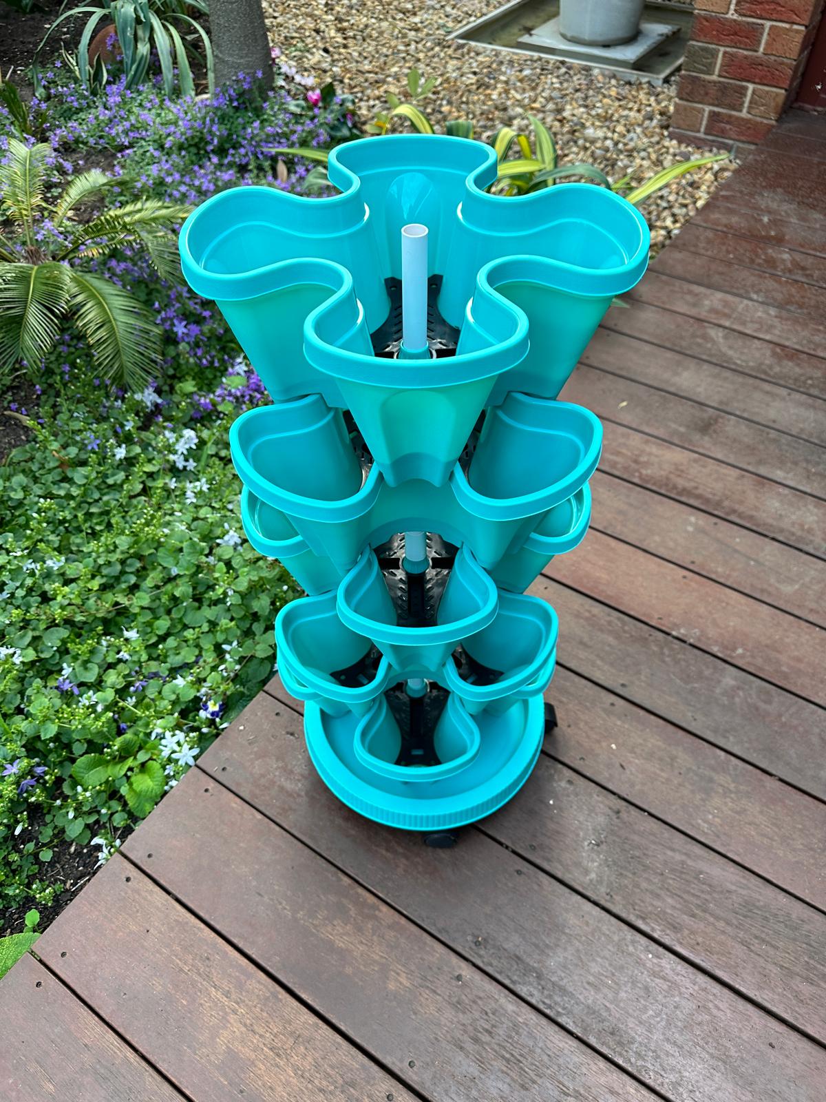 5-Tier Stackable Vertical Garden Planter with Wheels & PVC Support