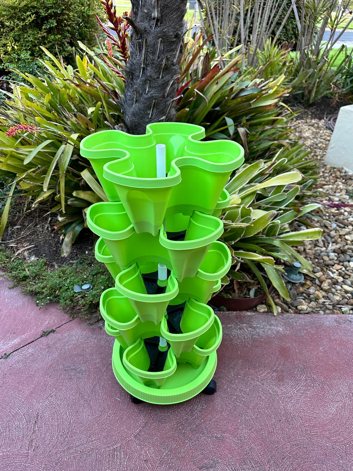 5-Tier Stackable Vertical Garden Planter with Wheels & PVC Support