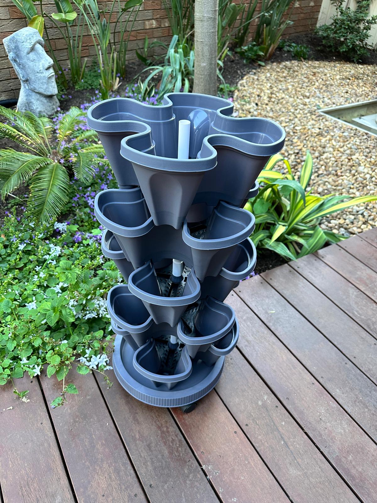 5-Tier Stackable Vertical Garden Planter with Wheels & PVC Support