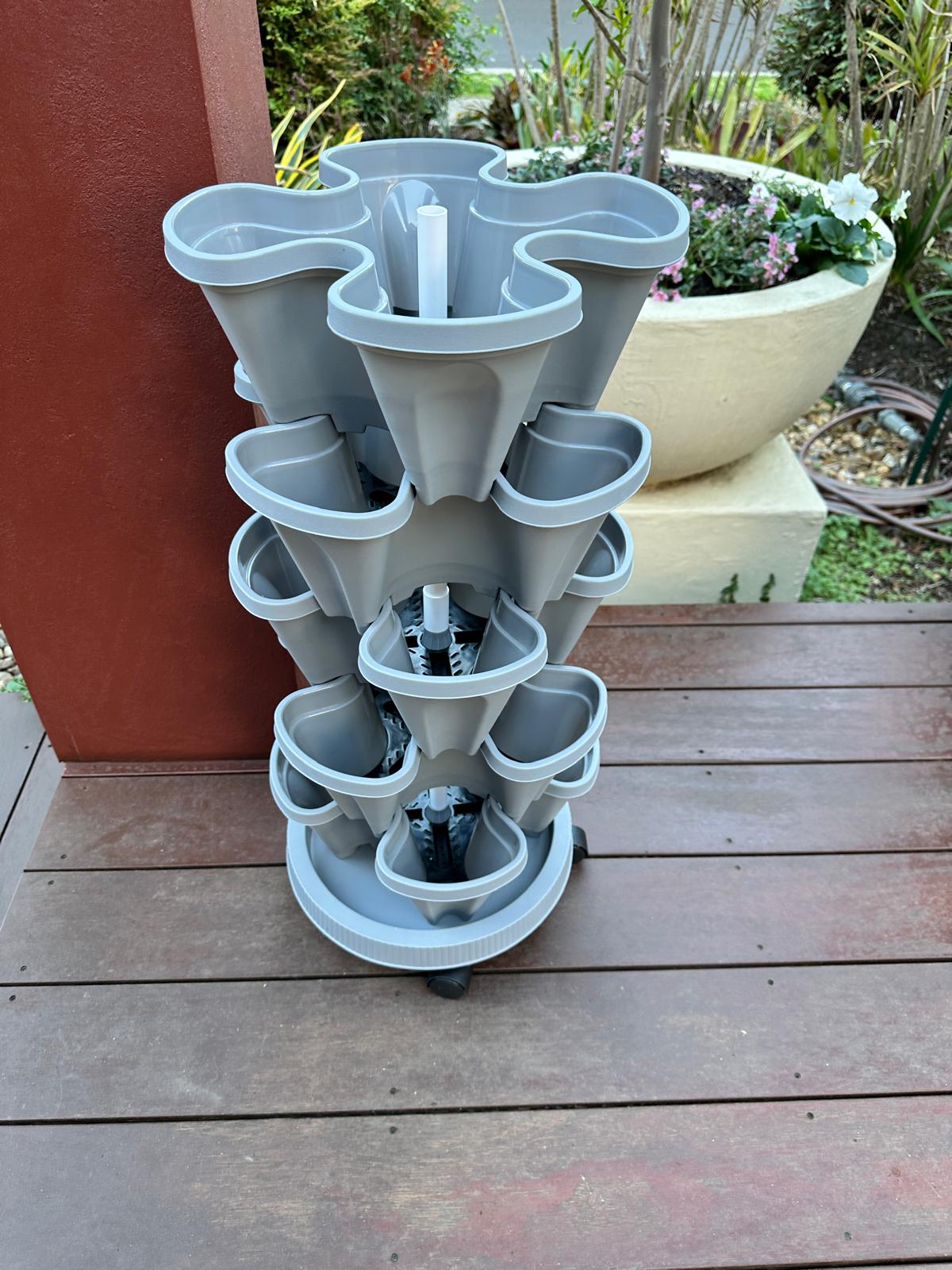 5-Tier Stackable Vertical Garden Planter with Wheels & PVC Support