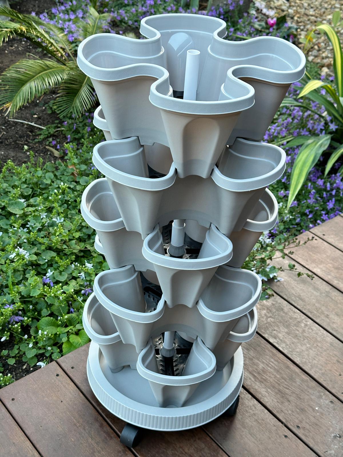 5-Tier Stackable Vertical Garden Planter with Wheels & PVC Support