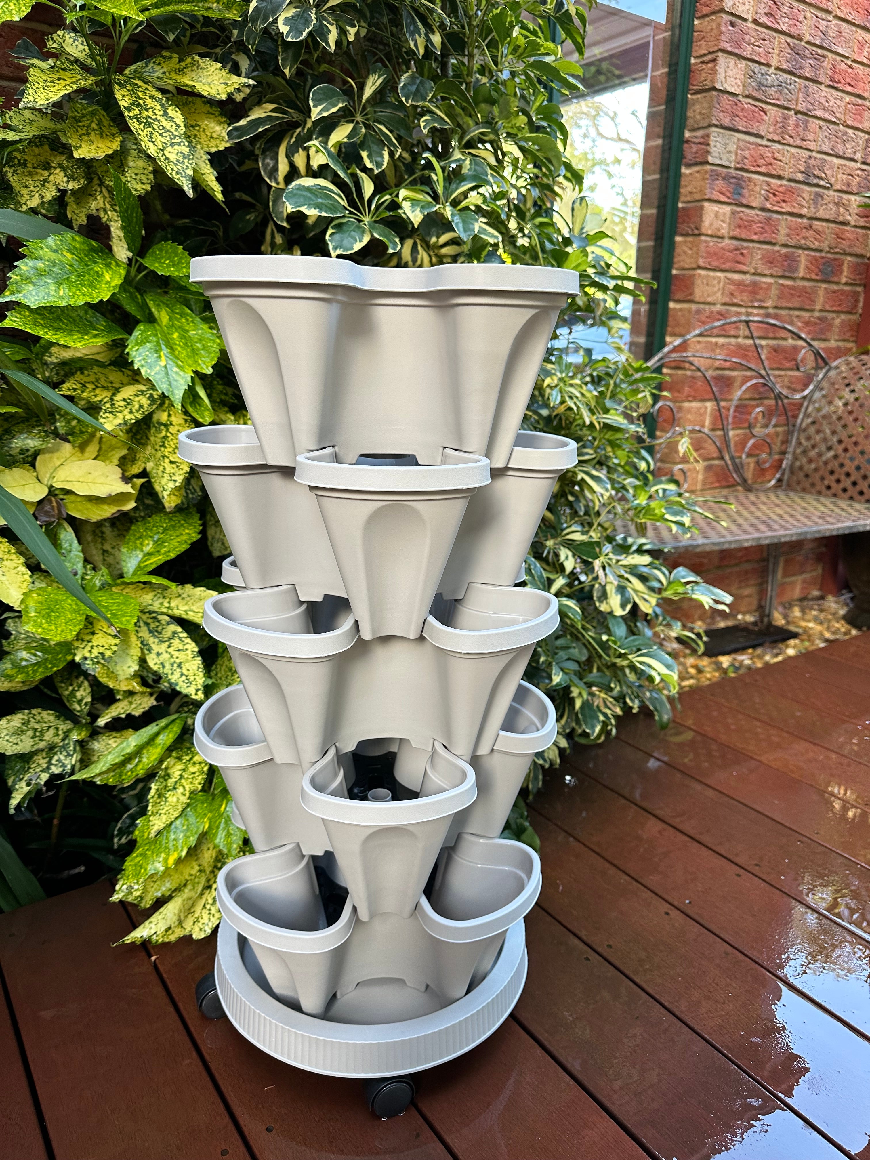 50-Tier Stackable Vertical Garden Planter Kit with PVC Support & Mobile Trolley Base
