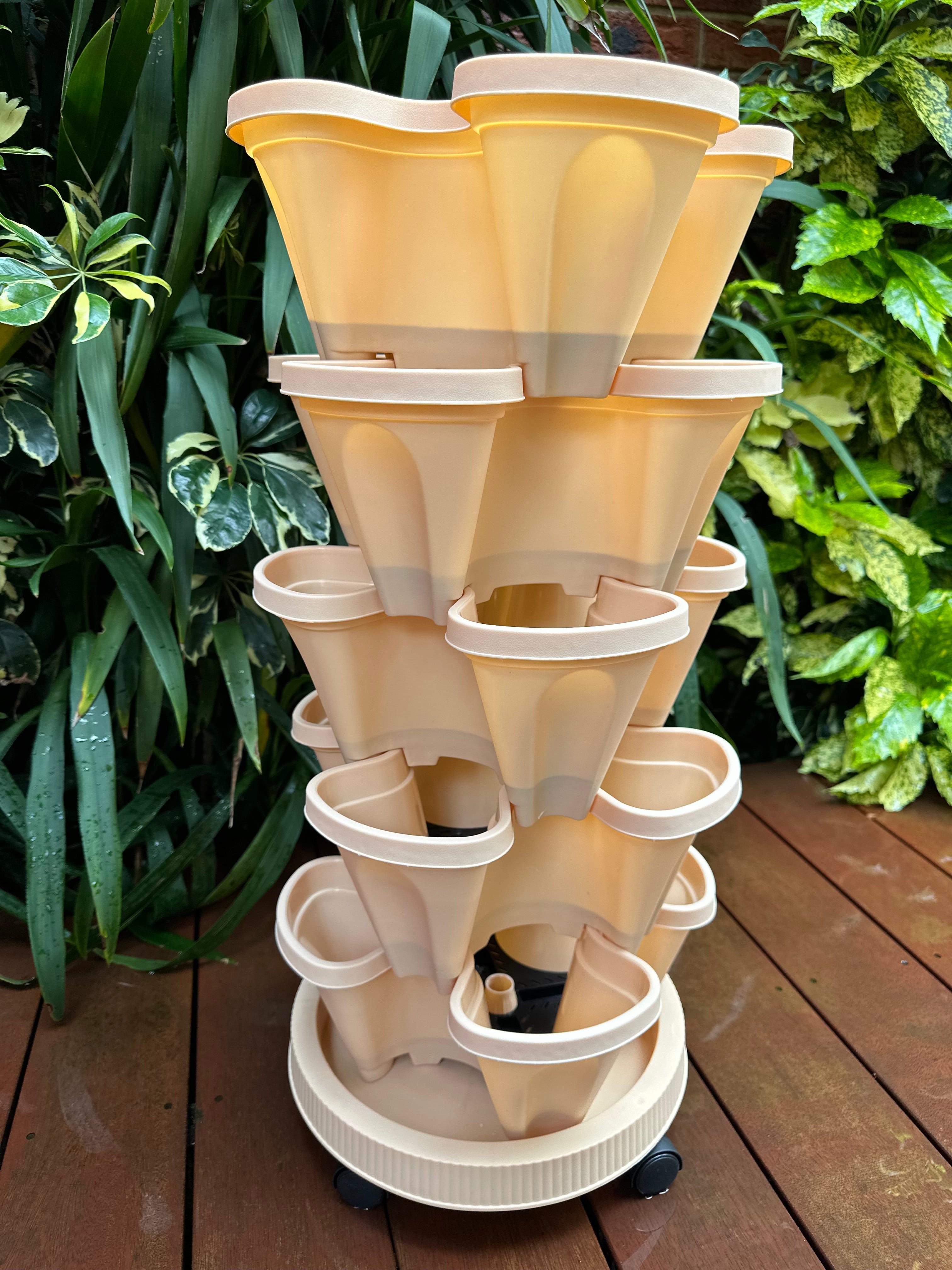 5-Tier Stackable Vertical Garden Planter with Wheels & PVC Support