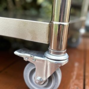 Stainless Steel Commercial BBQ Kitchen Table with Tall Splashback & Wheels