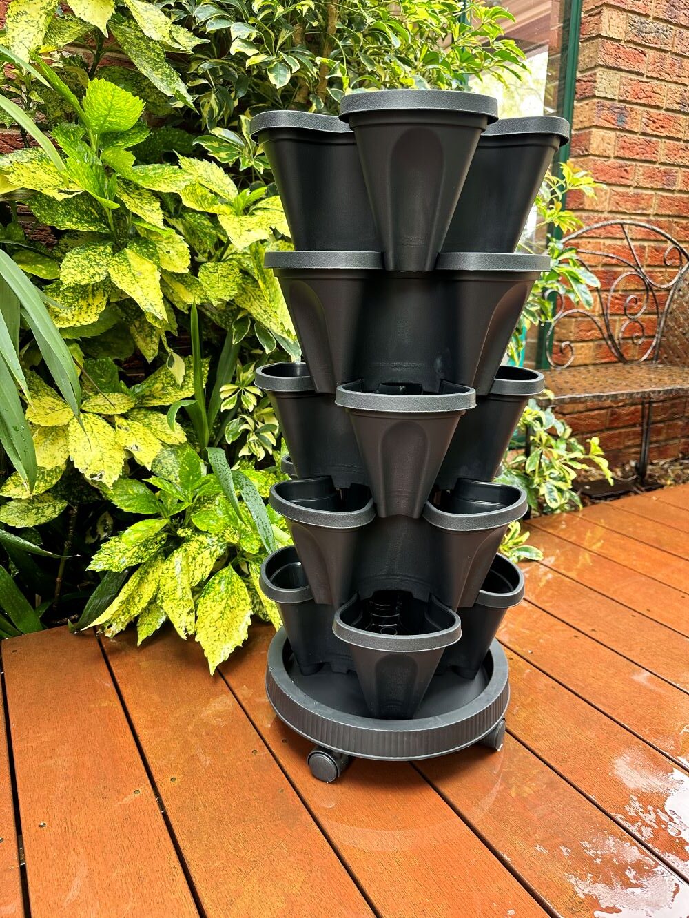 5-Tier Stackable Vertical Garden Planter with Wheels & PVC Support