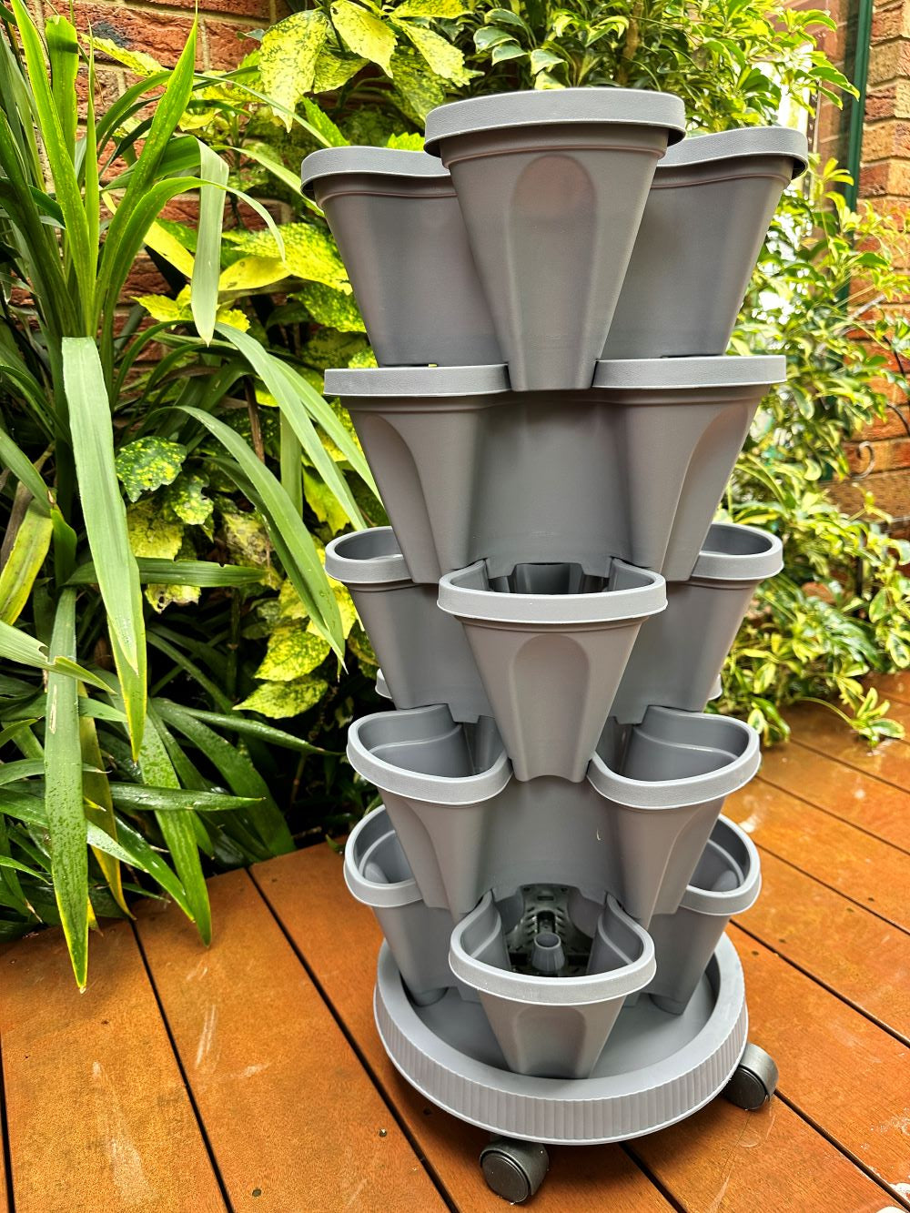 50-Tier Stackable Vertical Garden Planter Kit with PVC Support & Mobile Trolley Base