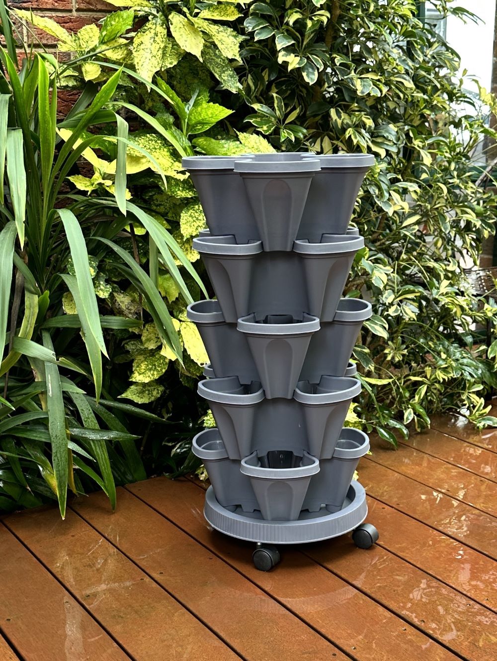 5-Tier Stackable Vertical Garden Planter with Wheels & PVC Support