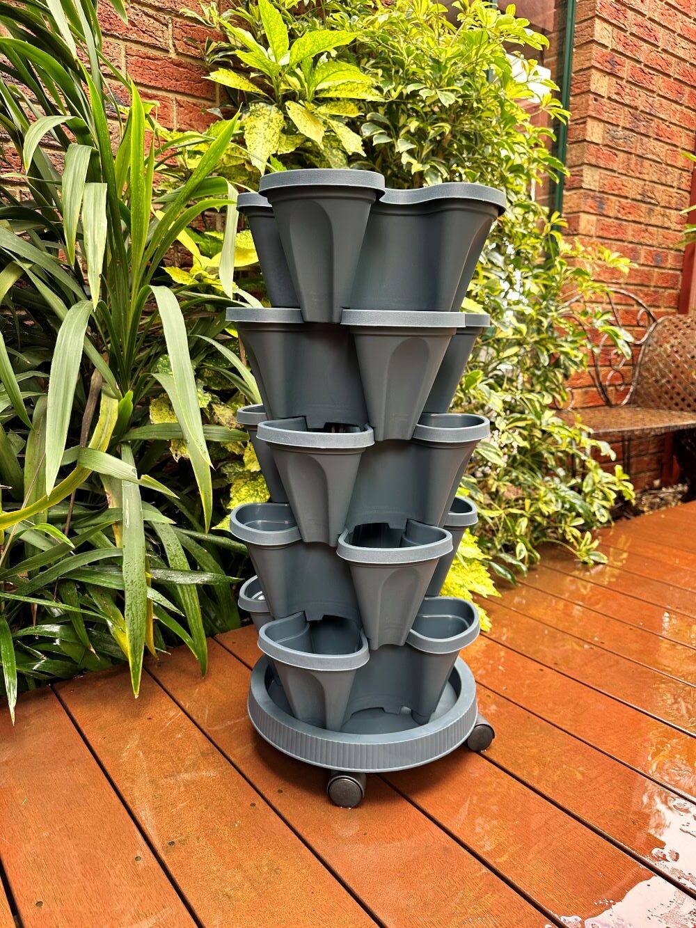 5-Tier Stackable Vertical Garden Planter with Wheels & PVC Support