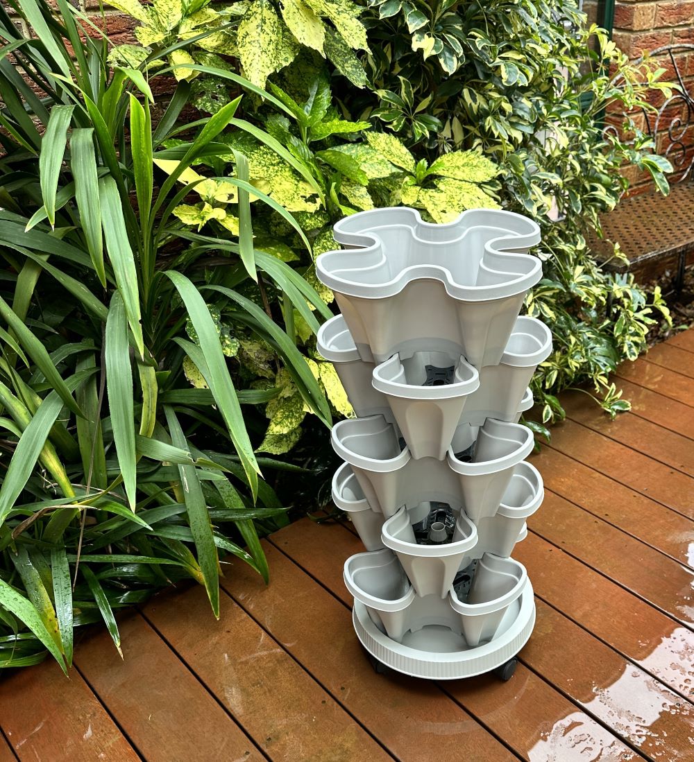 50-Tier Stackable Vertical Garden Planter Kit with PVC Support & Mobile Trolley Base