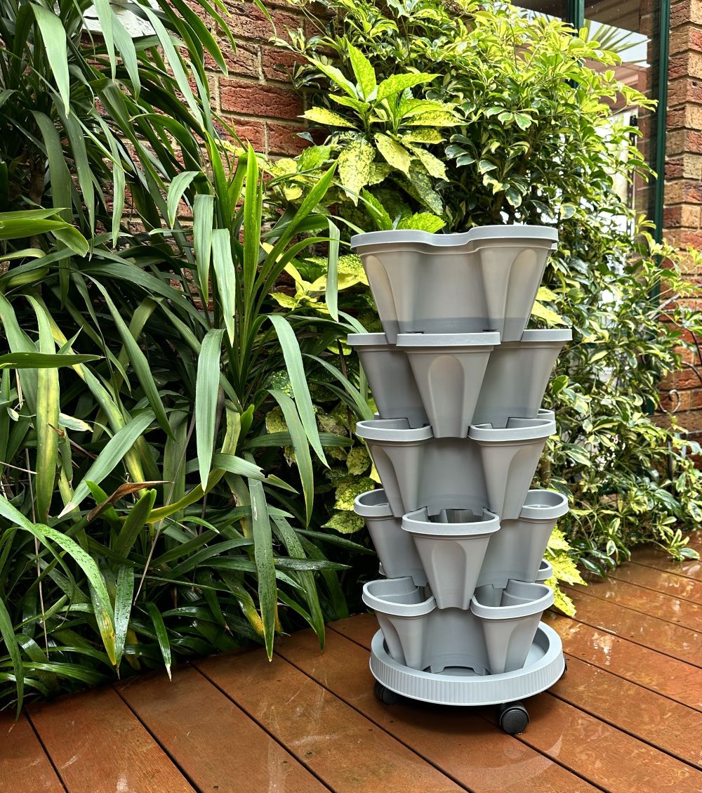50-Tier Stackable Vertical Garden Planter Kit with PVC Support & Mobile Trolley Base