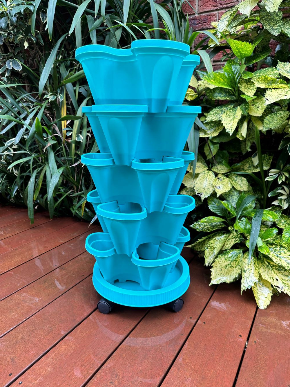 50-Tier Stackable Vertical Garden Planter Kit with PVC Support & Mobile Trolley Base