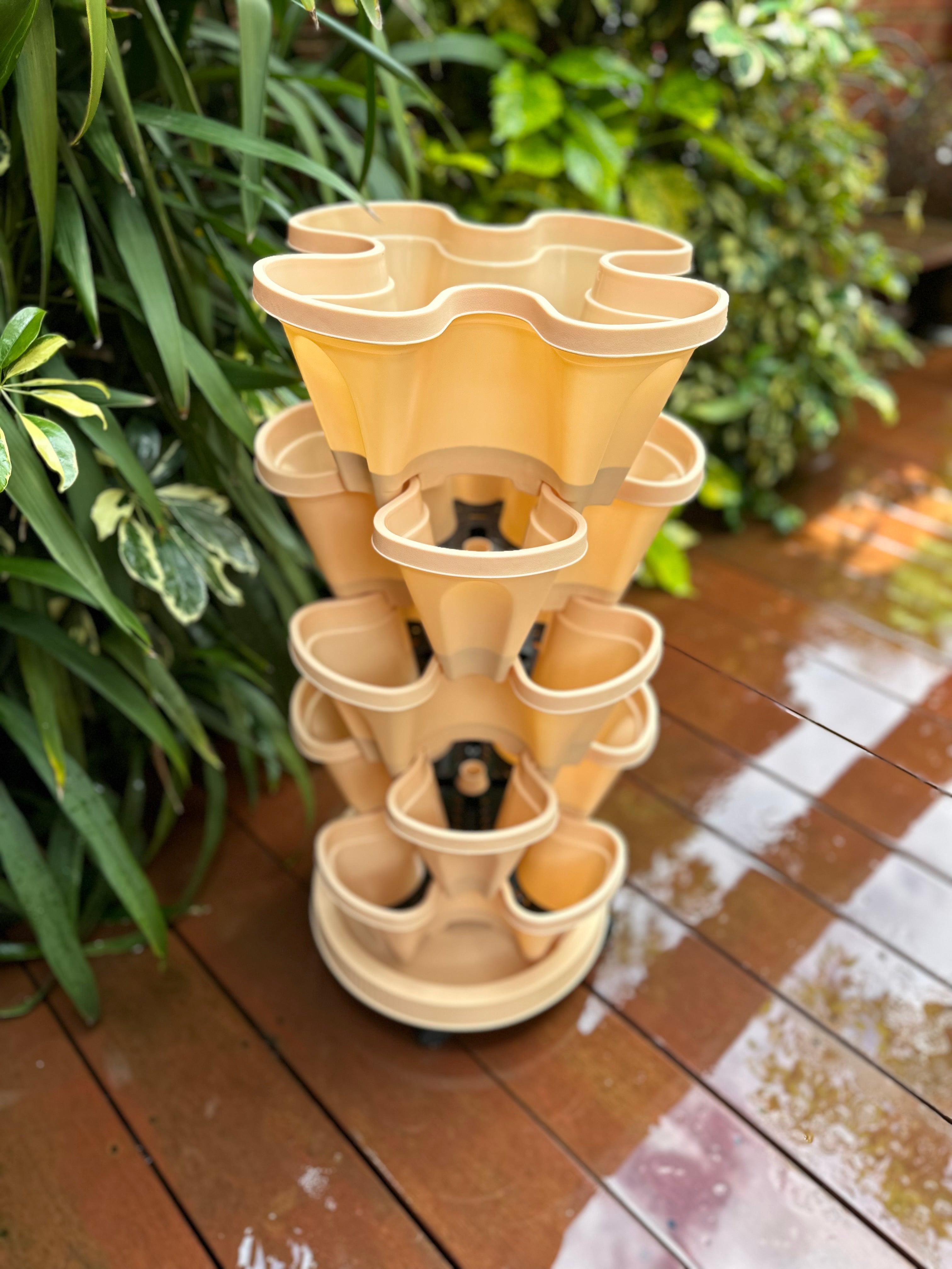5-Tier Stackable Vertical Garden Planter with Wheels & PVC Support
