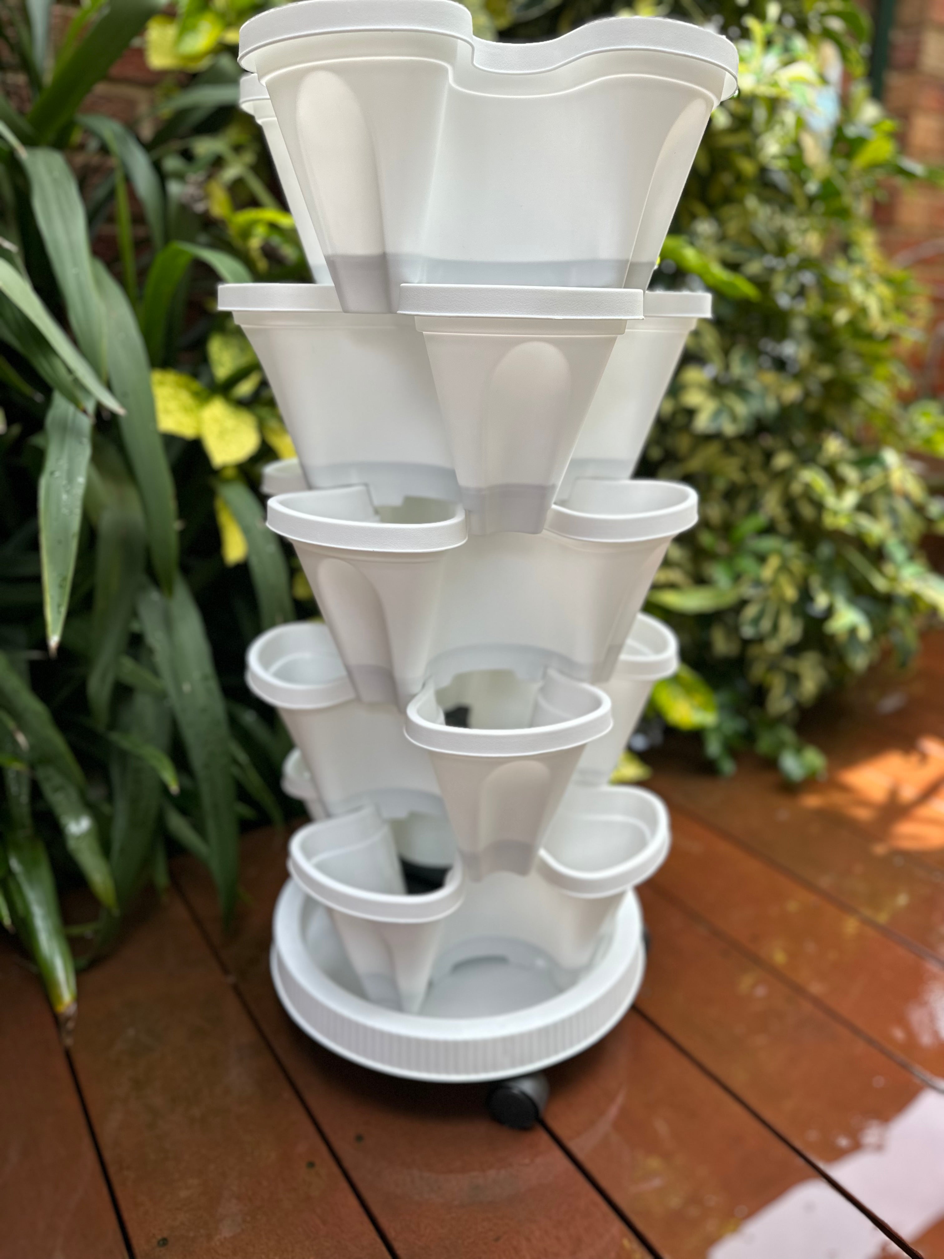 50-Tier Stackable Vertical Garden Planter Kit with PVC Support & Mobile Trolley Base
