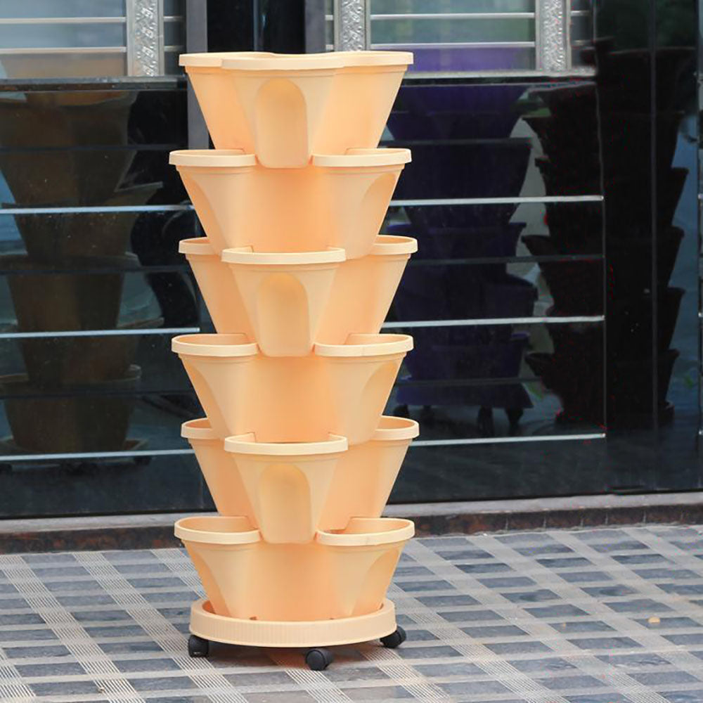 5-Tier Stackable Vertical Garden Planter with Wheels & PVC Support