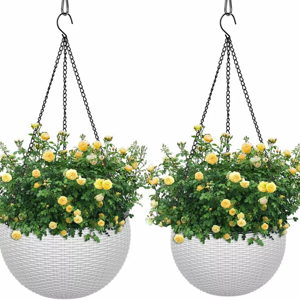Rattan Hanging Plant Pot Self-Watering Double-Layer Basket