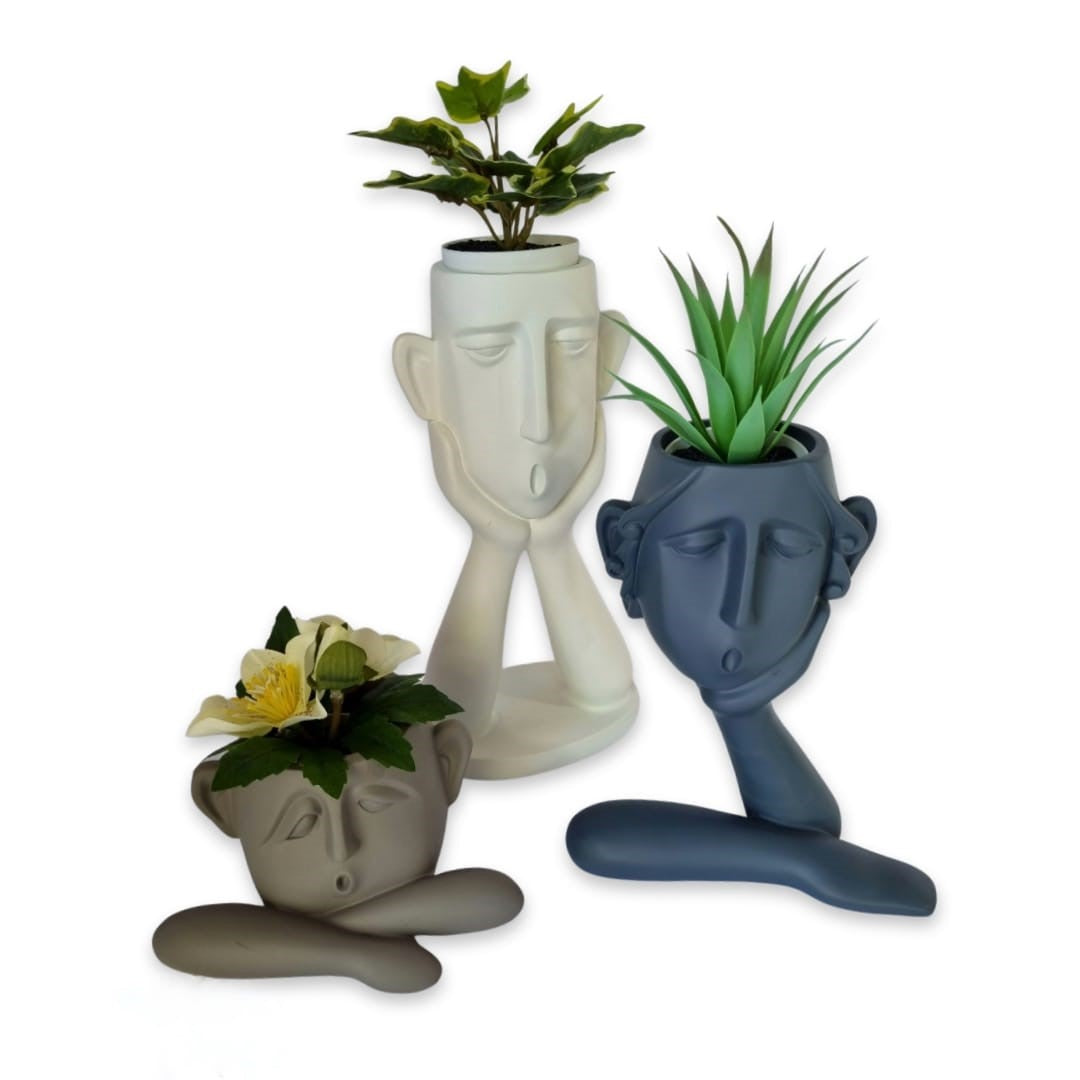 Set of 3 Decorative Resin Succulent Planter Pots