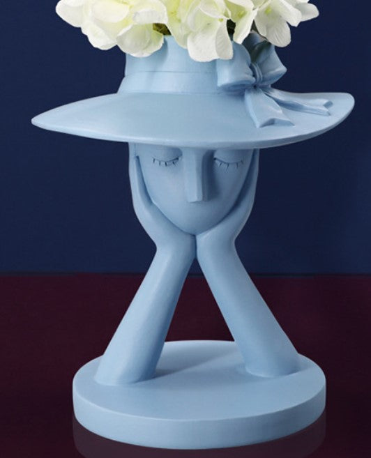 Resin Girl Head Flower Pot Decorative Lady Face Planter