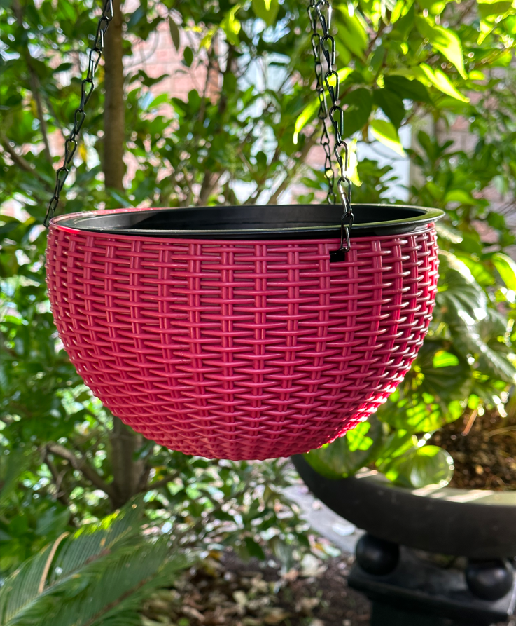 Rattan Hanging Plant Pot Self-Watering Double-Layer Basket