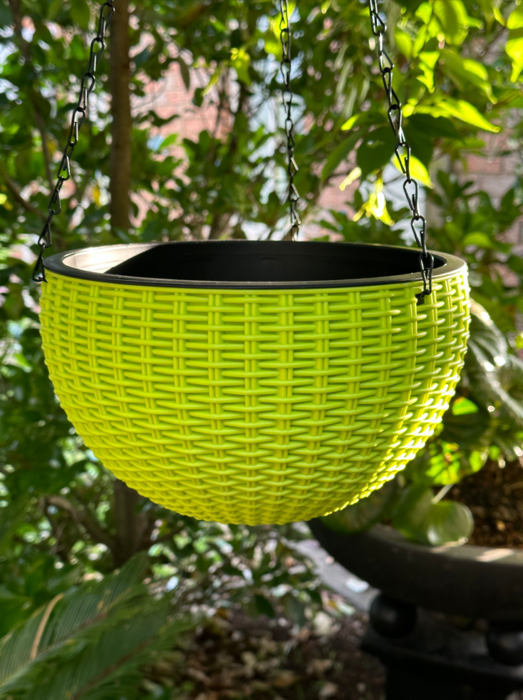 Rattan Hanging Plant Pot Self-Watering Double-Layer Basket