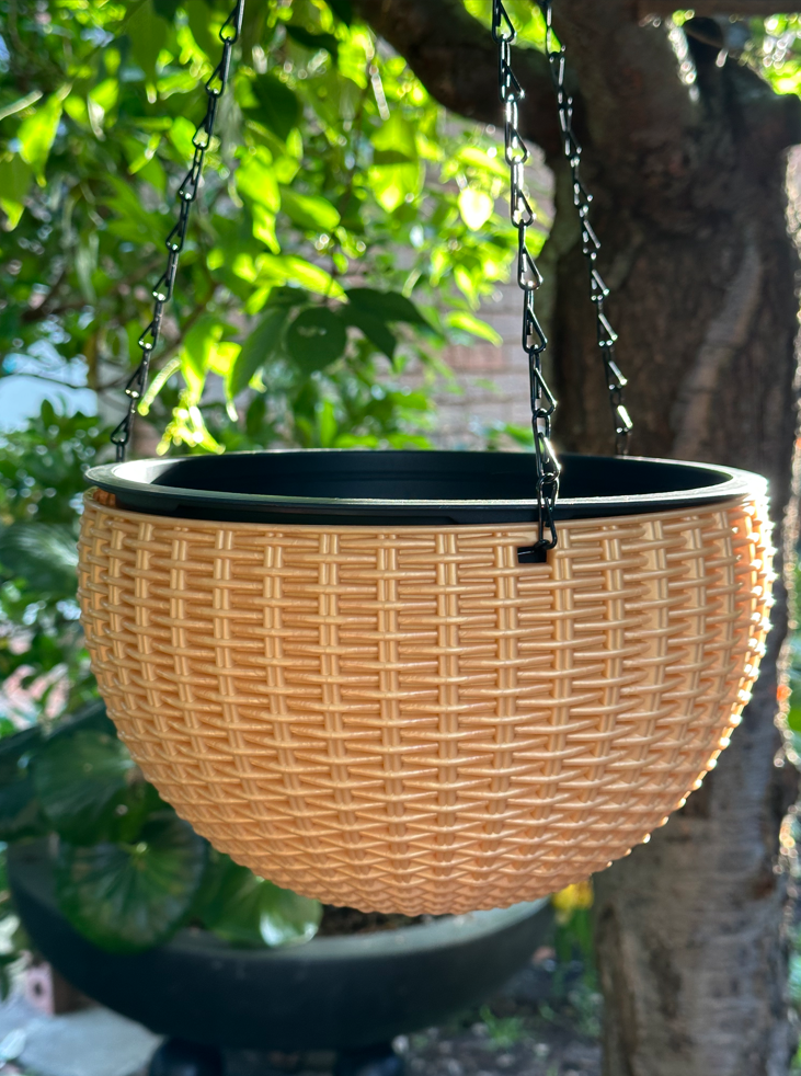 Rattan Hanging Plant Pot Self-Watering Double-Layer Basket