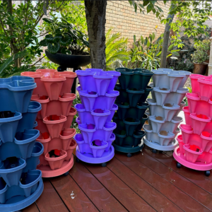 5-Tier Stackable Vertical Garden Planter with Wheels & PVC Support