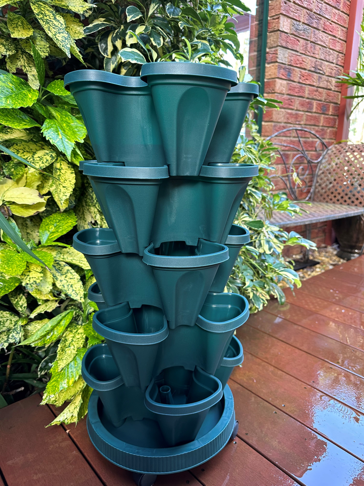 5-Tier Stackable Vertical Garden Planter with Wheels & PVC Support