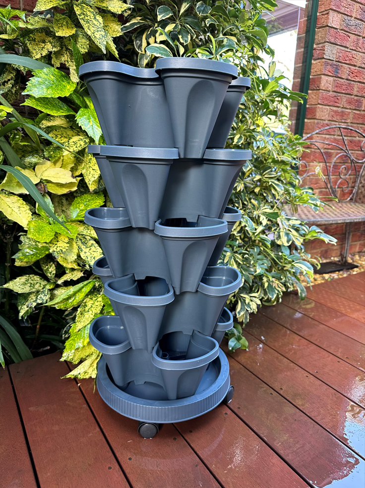 5-Tier Stackable Vertical Garden Planter with Wheels & PVC Support