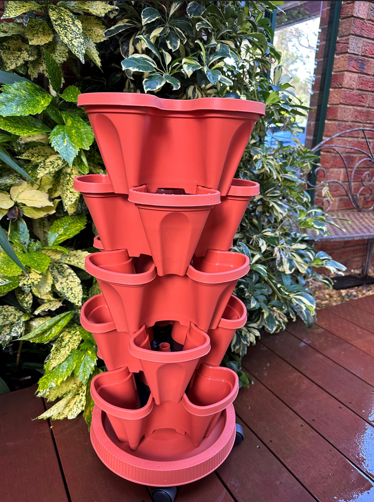 5-Tier Stackable Vertical Garden Planter with Wheels & PVC Support