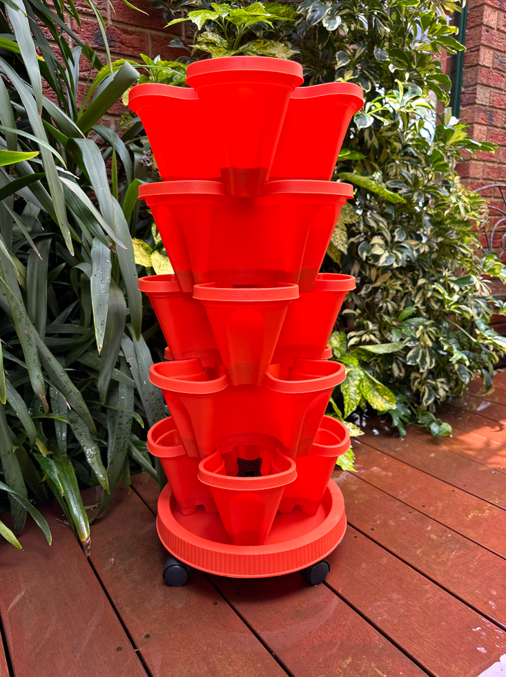 5-Tier Stackable Vertical Garden Planter with Wheels & PVC Support