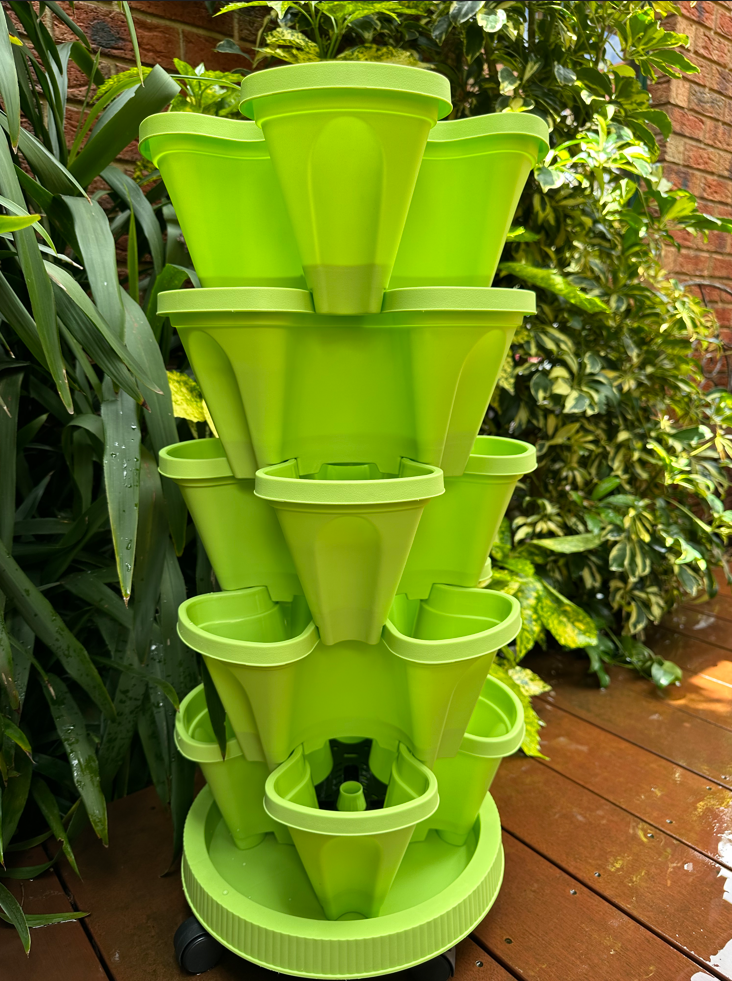 5-Tier Stackable Vertical Garden Planter with Wheels & PVC Support