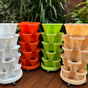 5-Tier Stackable Vertical Garden Planter with Wheels & PVC Support