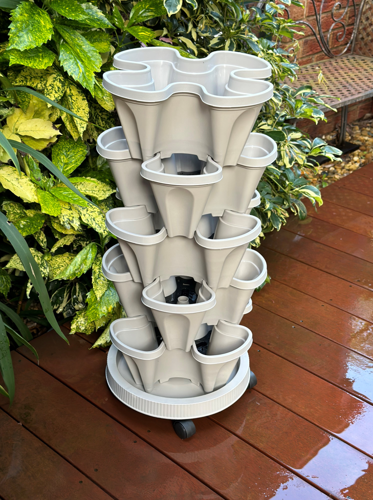 5-Tier Stackable Vertical Garden Planter with Wheels & PVC Support