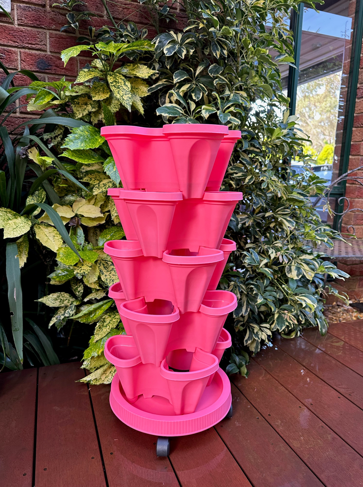 5-Tier Stackable Vertical Garden Planter with Wheels & PVC Support