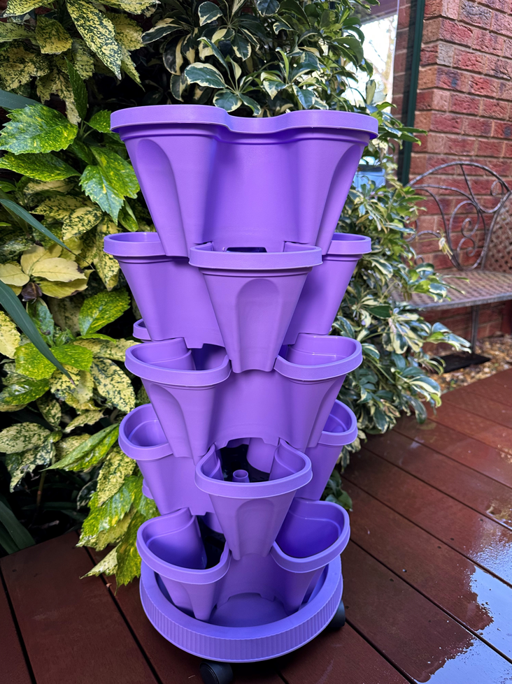5-Tier Stackable Vertical Garden Planter with Wheels & PVC Support