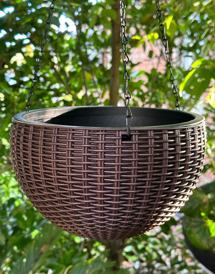 Rattan Hanging Plant Pot Self-Watering Double-Layer Basket