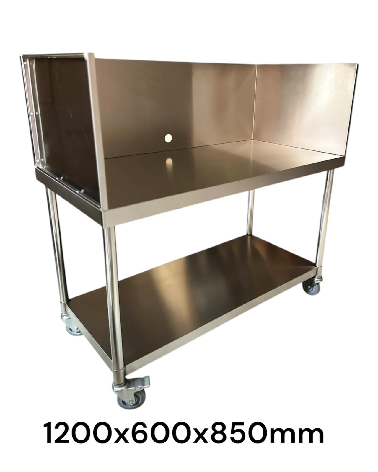 Stainless Steel Commercial BBQ Kitchen Table with Tall Splashback & Wheels
