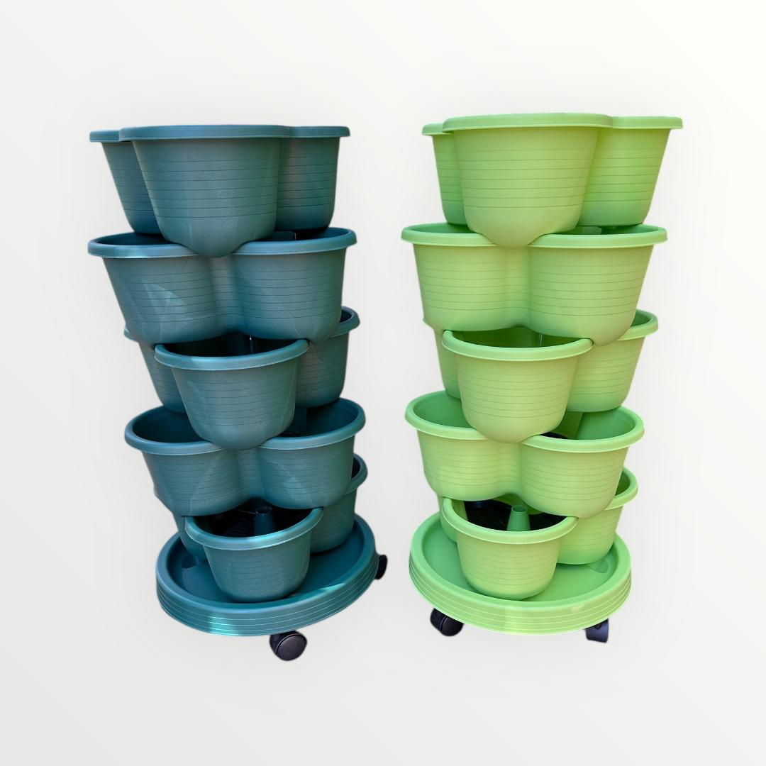 5-Tier Stackable Vertical Garden Planter with PVC Support & Hanging Chain