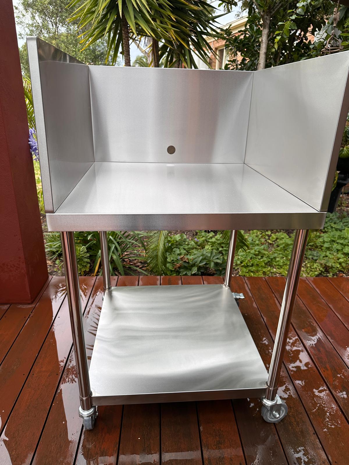 760×760mm Stainless Steel BBQ Prep Table with Splashback & Wheels